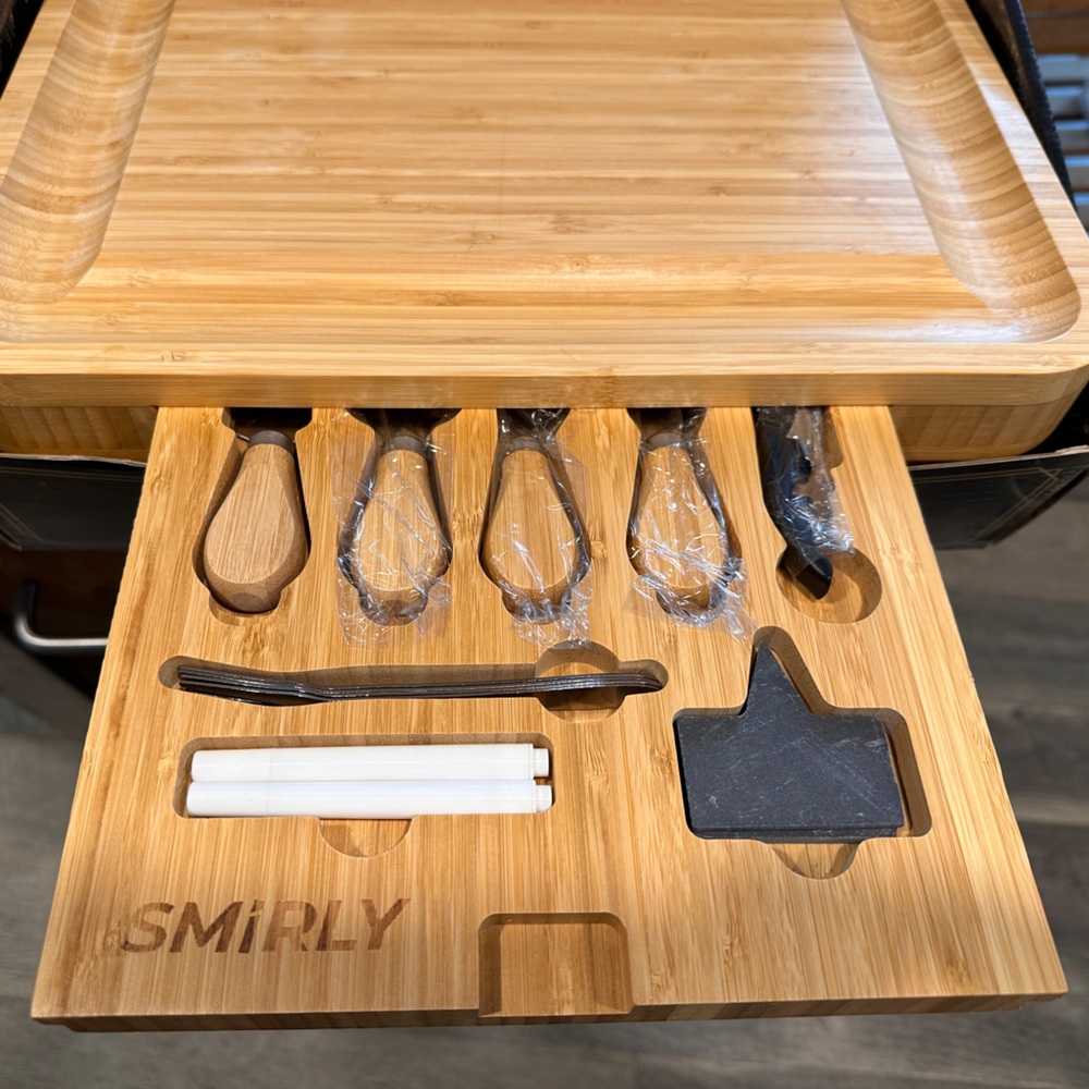 Bamboo cheese board and accessories